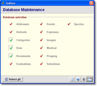 Database Maintenance screen